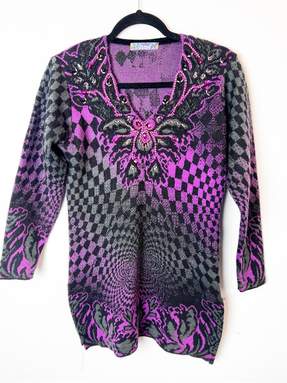 M Vintage Oster Purple Gray Beaded Whimsigoth Fairy Grunge Dark Forest Fairycore